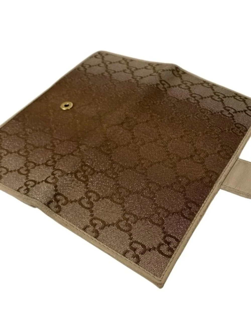 ★SOLD★ Gucci Billfold GG Pattern Interlocking Dark Brown Pink Beige Lame Leather - Picture 10 of 12